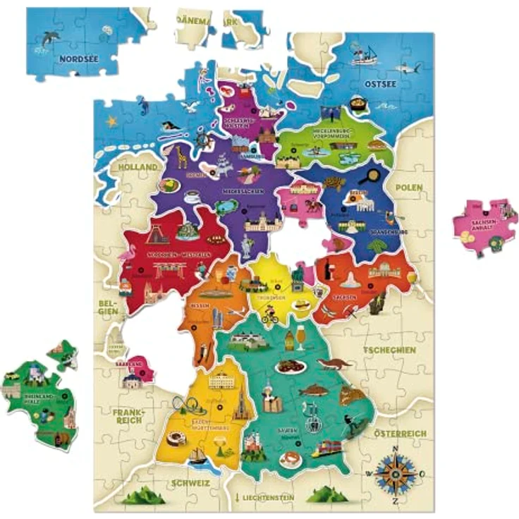 Jumbo Spiele 19927 Ich lerne Deutschlandkarte, Puzzle mit 130 Teilen und Begleitheft, 50x35,5cm Größe, recycelter Karton – Bild 5