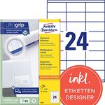 AVERY Zweckform 3422 Adressaufkleber (2.400 Klebeetiketten, 70x35mm auf A4, Papier matt, bedruckbare Absenderetiketten, selbstklebende Adressetiketten mit ultragrip) 100 Blatt, weiß - Preisvergleich