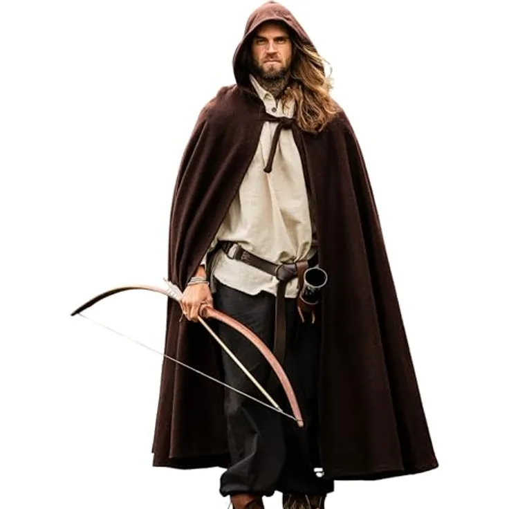 Leonardo Carbone® Mittelalter Wollumhang Hervir, Unisex mit langer Kapuze, braun, wasserabweisend, ideal für LARP, Cosplay und Festivals