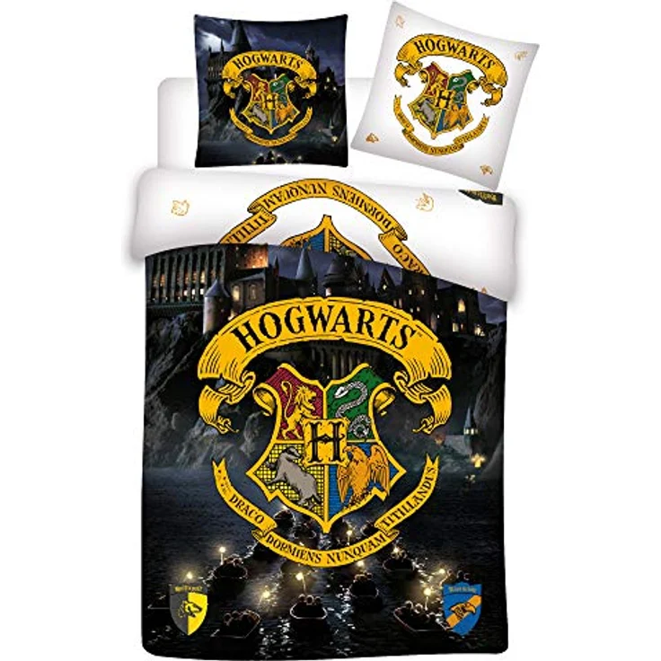BERONAGE Harry Potter Wende-Bettwäsche Hogwarts 135 x 200 + 80 x 80 cm 100% Baumwolle Biber-Flanell-Qualität Gryffindor Hufflepuff Ravenclaw Slytherin Weasley Hermine - Deutsche Größe – Bild 2
