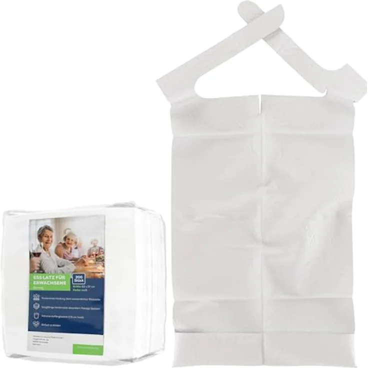 Sensalou Lätzchen Ess-Schürze Einweg Latz für Erwachsene, 100er Pack mit Auffangtasche, 63 x 37 cm – Bild 2
