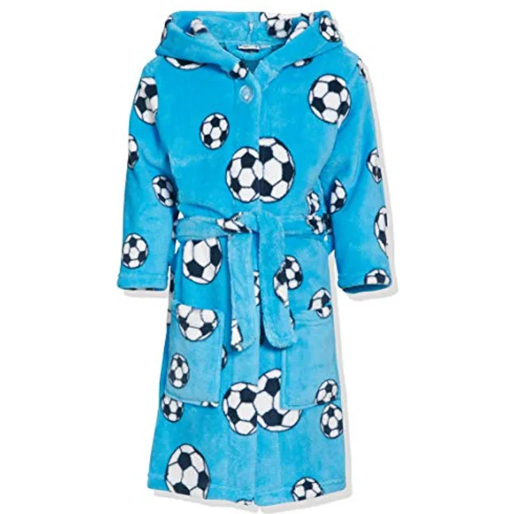Playshoes Jungen Fleece-Bademantel Fußball 340151, 7 - Blau, 98-104