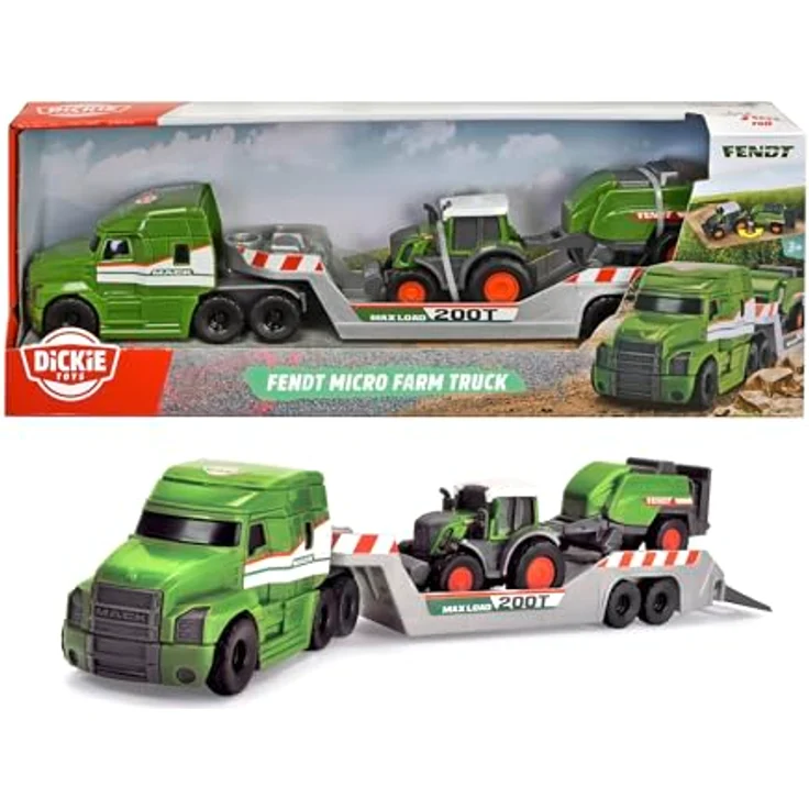 Dickie Toys Fendt Micro Farm Truck, Mack Truck mit Anhänger und Fendt Traktor, bewegliche Teile, Freilauf – Bild 2