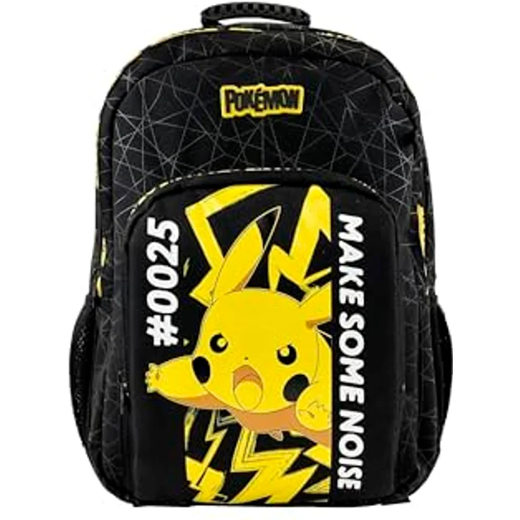 POKÉMON Schulrucksack mit 3 Fächern, Seitennetzen und gepolsterten Schultergurten, schwarz/blau – Bild 1