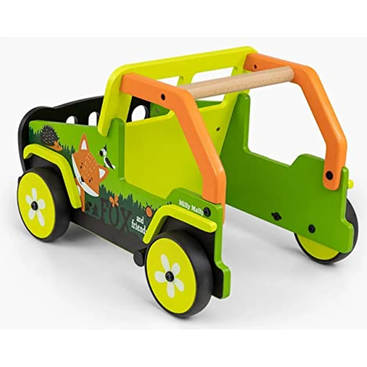 Milly Mally Explorer, Kinder Lauflernwagen aus Holz, Push-Pull Lauflernhilfe für 1-3 Jahre, mit Bremse und geräumigem Kofferraum, Fox and Friends Design – Bild 4