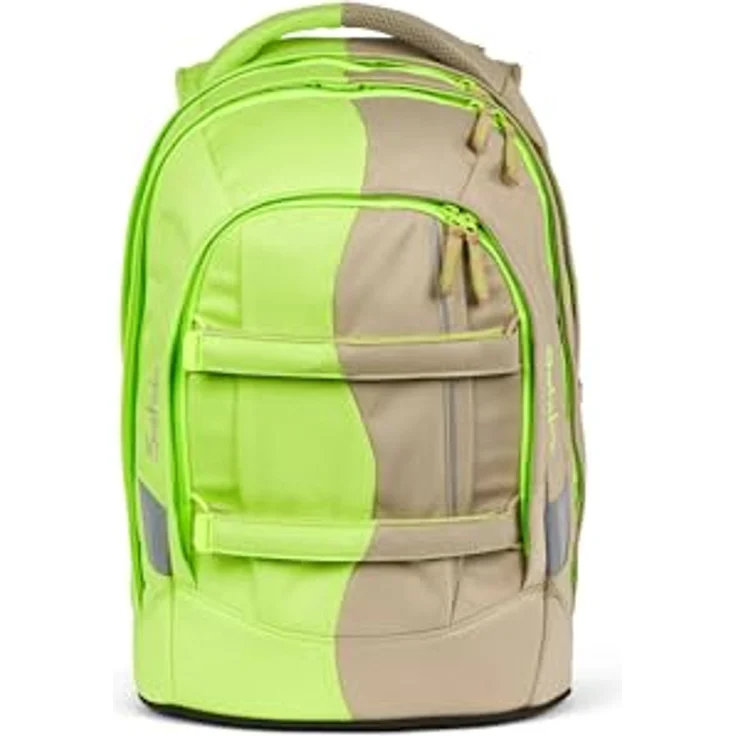 Satch Schulrucksack Pack - Schulrucksack "Think Twice Edition" 45 cm (1-tlg) - Ergonomisch, reflektierend, geräumig - Beige/Cyber Lime – Bild 2
