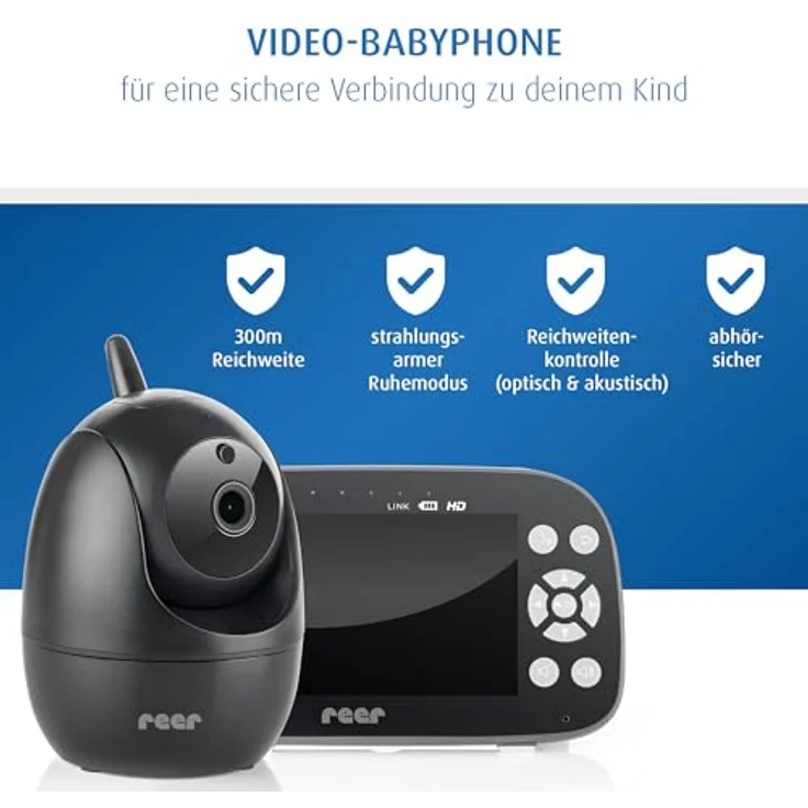 reer BabyCam Pro HD Move, digitales Video-Babyphone mit 5" HD-Bildschirm, 300m Reichweite, schwenk- & neigbare Kamera, Nachtsicht und 4-fach Zoom – Bild 3