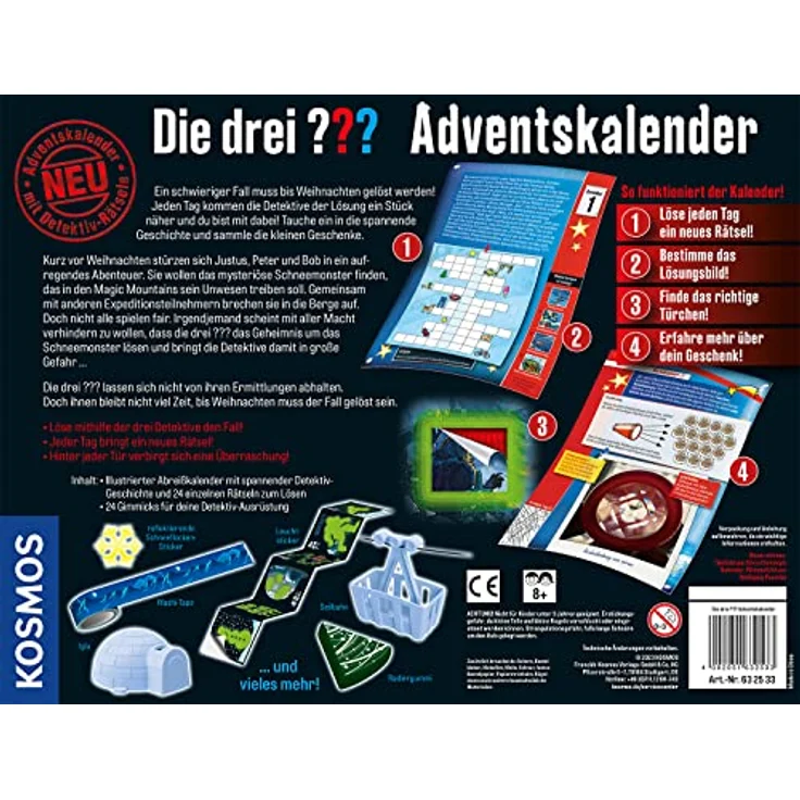 Kosmos 632533 Die DREI ??? Adventskalender 2023, Löse die 24 spannenden Rätsel um das mysteriöse Schneemonster, Spielzeug- und Rätsel-Adventskalender für Detektive, für Kinder ab 8 Jahren – Bild 2