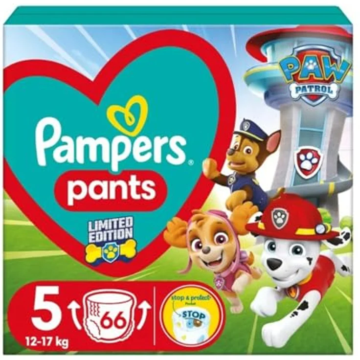 Pampers Windeln WB Paw Patrol Windeln Größe 5 12-17kg 66 Stk. (Mehrfarbig, 66-St) – Bild 2