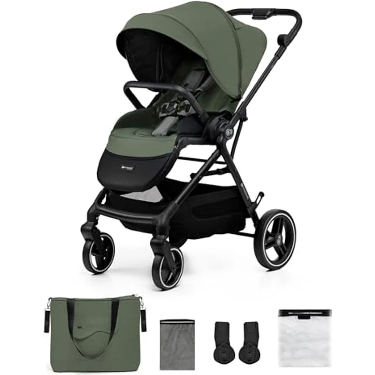 Kinderkraft YOXI Kinderwagen, Buggy für Kinder von Geburt bis 22 kg, einfach zusammenklappbar, undurchdringliche Räder, wasserdicht, UPF50+, Korb bis 5 kg, Grün – Bild 1