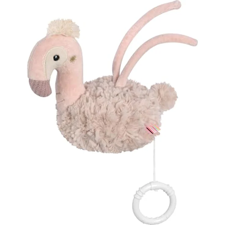 Fehn Spieluhr Flamingo, Kuscheltier & Einschlafhilfe mit Melodie "Weißt du wieviel Sternlein stehen", für Babys ab 0+ Monaten, maschinenwaschbar bei 30°C, Größe ca. 16 cm – Bild 1