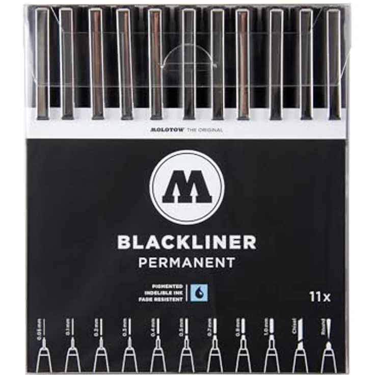 MOLOTOW BLACKLINER Complete Fineliner-Set schwarz, 11 Stück, wasserfest und dokumentenecht mit verschiedenen Spitzengrößen – Bild 5