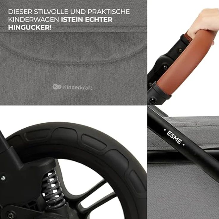 Kinderkraft 3in1 Kombi-Kinderwagen-Set ESME, wendbarer Sitz & Wanne in einem, bis 22 kg, inkl. Babyschale MINK PRO i-Size, Getränkehalter, Wickeltasche, Moonlight Grey, mit Gratis Mobilitätsgarantie – Bild 14