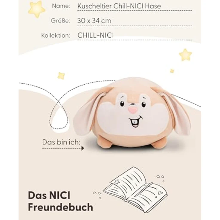 Nici Chill-NICI Hase, Kuscheltier aus hochwertigem Stretch-Plüsch, 30x34cm, hellbraun mit cremefarbenem Gesicht – Bild 5