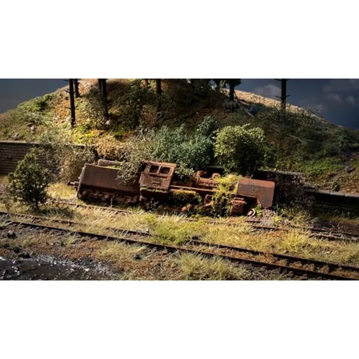 Noch Vergessener Ort „Lokomotive“, handkoloriert, für Spurweite H0, 24 x 10,1 x 5,2 cm, ideales Diorama für Modellbahnanlagen