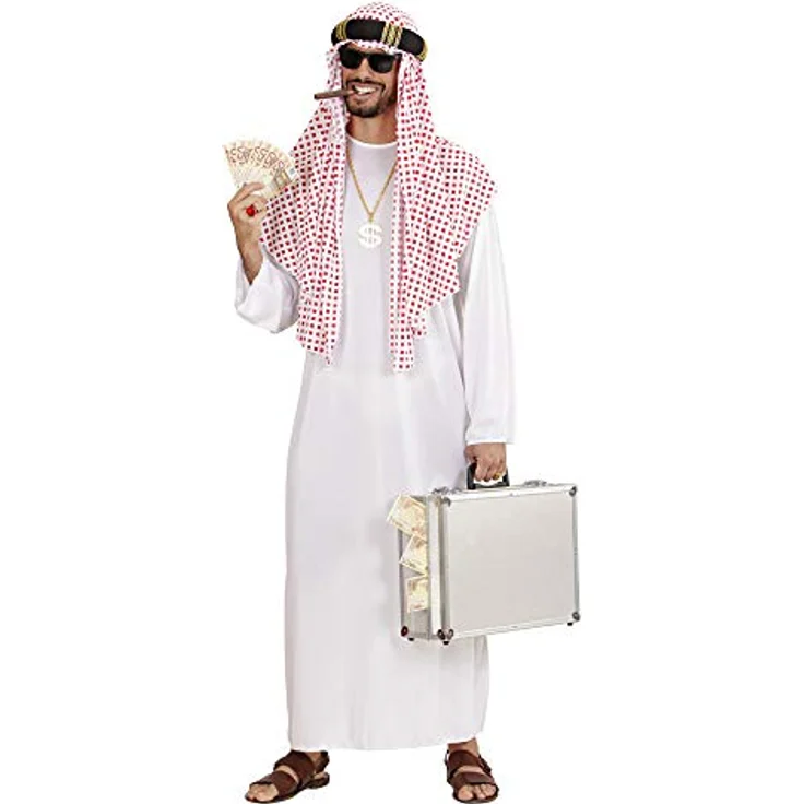 W WIDMANN MILANO Party Fashion - Kostüm arabischer Scheich, Tunika, Sultan, Größe S, weiß-rot – Bild 3
