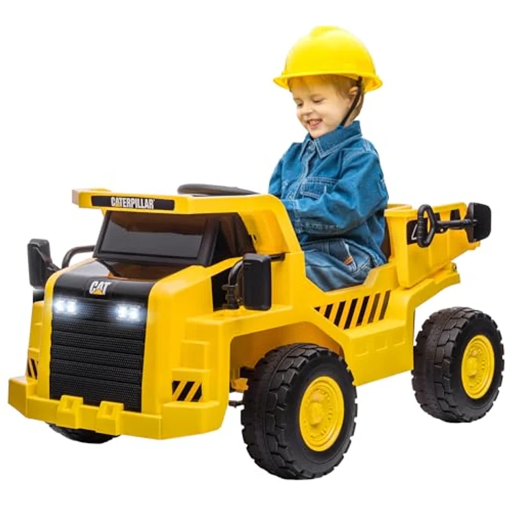 AIYAPLAY Kinder Elektro Traktor 12V Aufsitztraktor mit Fernbedienung, Eimer, Schaufel, Musik und Scheinwerfer, Gelb – Bild 1