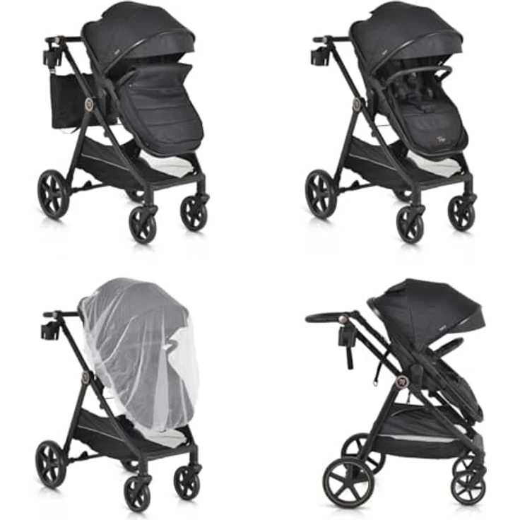 Moni Kinderwagen 2 in 1 Tokyo 22 kg umbaubar Wickeltasche Stoßdämpfer klappbar, schwarz – Bild 4