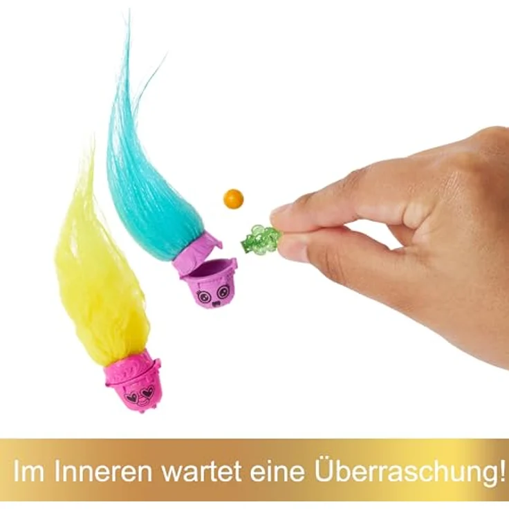 DREAMWORKS TROLLS Gemeinsam Stark – Haarige Überraschungen Viva, Puppe mit leuchtend gelbem, plüschigem Haar und 3 Überraschungszubehörteilen, für Kinder ab 3 Jahren, HNF11 – Bild 4