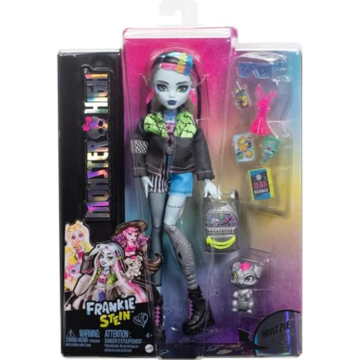 MonsterHigh™ Anziehpuppe Monster High, Frankie Stein mit Haustier Watzie, Patchwork-Jeans-Outfit – Bild 6