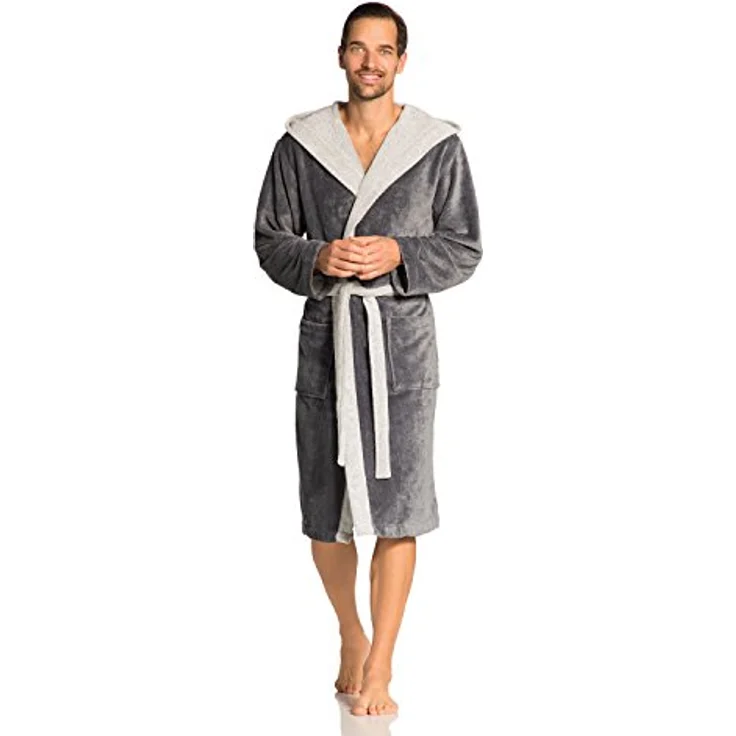 Vossen Bademantel Poppy, unisex Kapuze, flanell, weiß, 45% Polyester, 35% Bambus, 20% Baumwolle – Bild 1