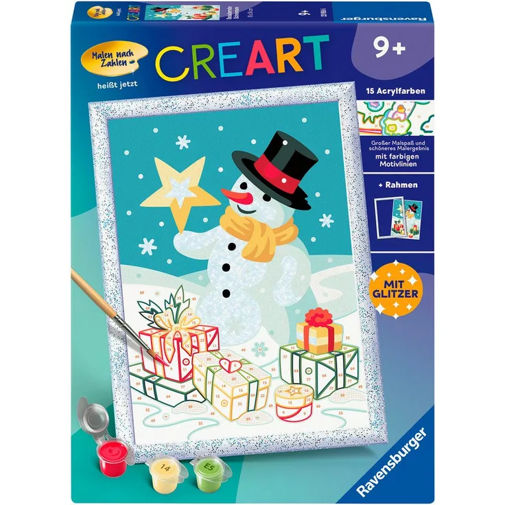 Ravensburger Malen nach Zahlen CreArt, Bezaubernder Schneemann mit farbigen Motivlinien