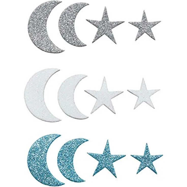 Glorex 6 2247 713 - Moosgummi Sticker Mond und Sterne, selbstklebend, 60 Stück, sortiert in verschiedenen Motiven, ideal zum Verzieren und Dekorieren von Grußkarten, für Scrapbooking, usw.