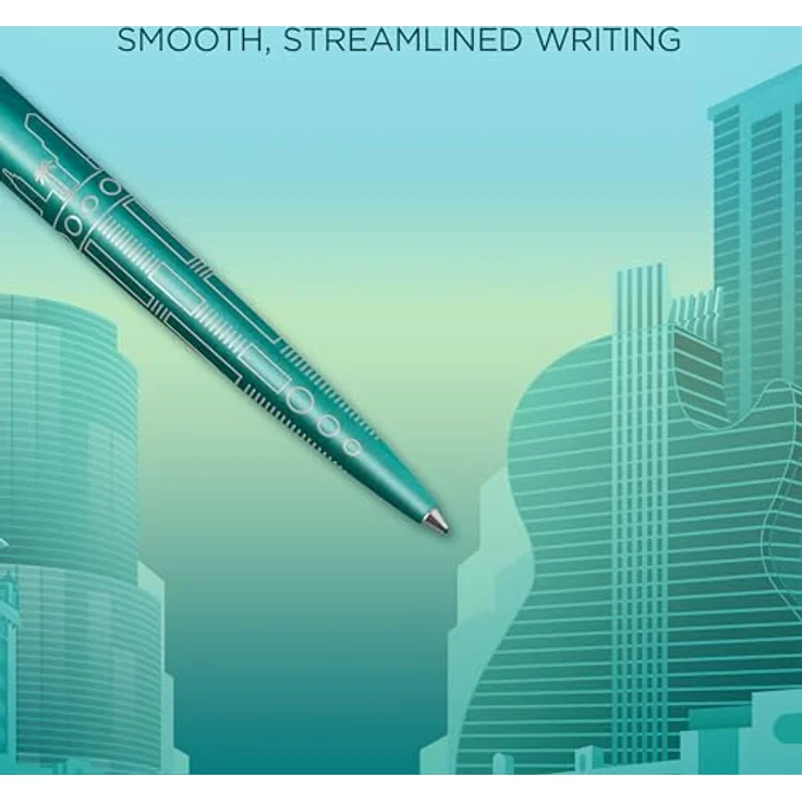 Parker Pen Parker Jotter SE Miami Kugelschreiber M, Edelstahl-Schaft mit türkisfarbener Pulverbeschichtung und lasergravierter Skyline – Bild 5