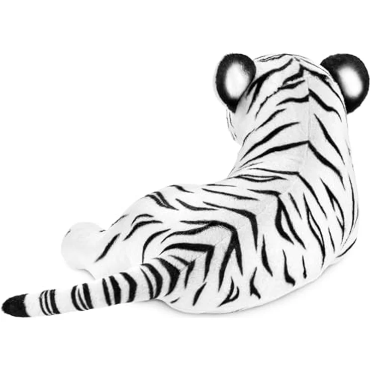 BRUBAKER Tiger Kuscheltier, 30 cm Stofftier aus weichem Plüsch, detailgetreue Raubkatze Liegend, weiß, handwaschbar – Bild 3