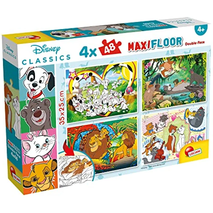 Liscianigiochi 91737 Disney Puzzle Maxifloor, 4 x 48 Teile, für Kinder ab 4 Jahren, Cartoon-Szenen, 35 x 25 cm – Bild 1
