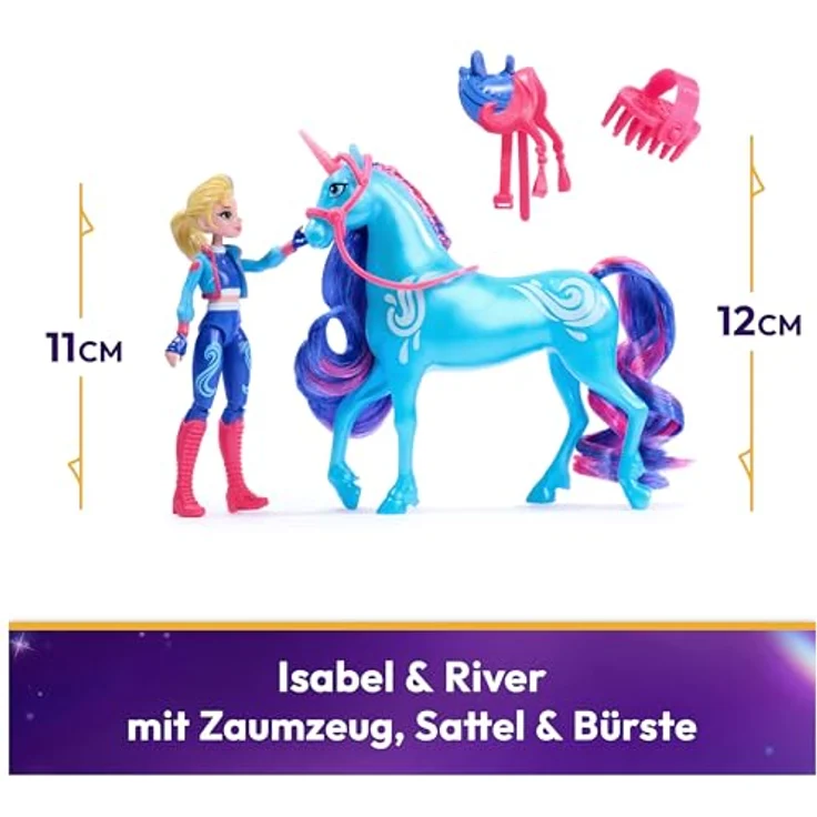 Spin Master Anziehpuppe Unicorn Academy - Small Doll & Unicorn - Isabel & River, ca. 11 cm groß, 7 Artikulationspunkte, mit seidiger Mähne und Schweif – Bild 2