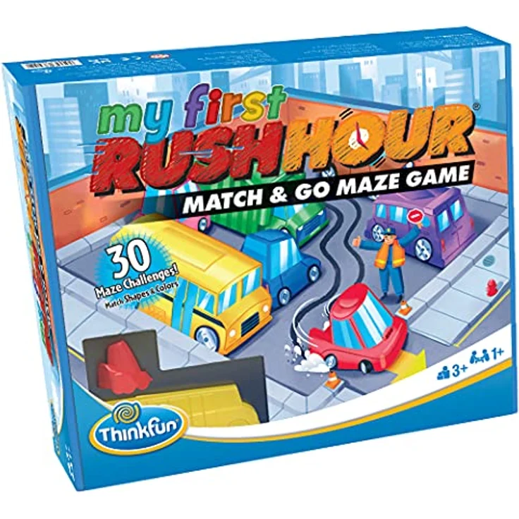 ThinkFun My First Rush Hour, Brettspiel für Kinder ab 3 Jahren mit 15 Herausforderungskarten und Lösungen, fördert logisches Denken und Farbidentifikation – Bild 1