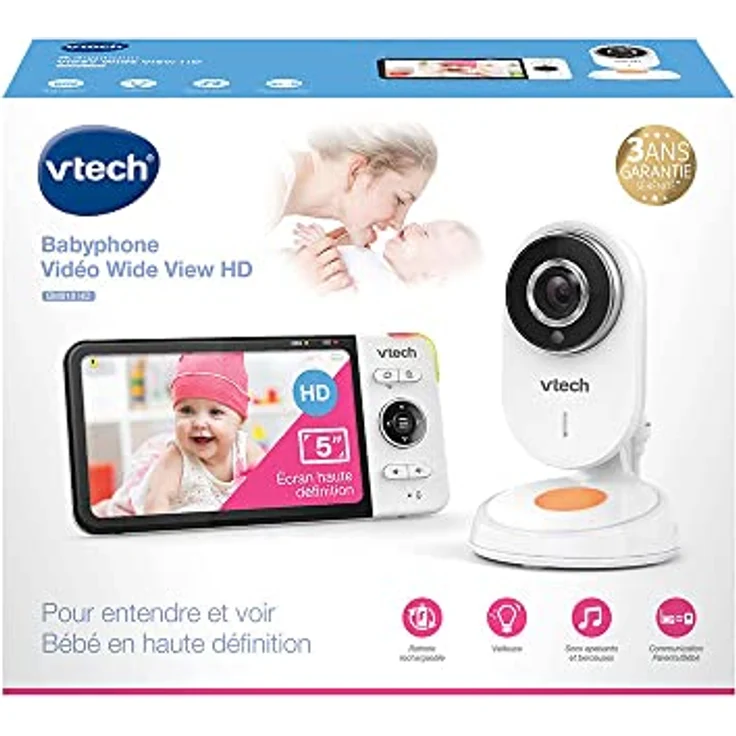 Vtech - BM818 – Babyphone Video Wide View HD – Display 5 Zoll Ultra flach HD – Nachtlicht und Wiegenlieder 720p – Version FR – Bild 5