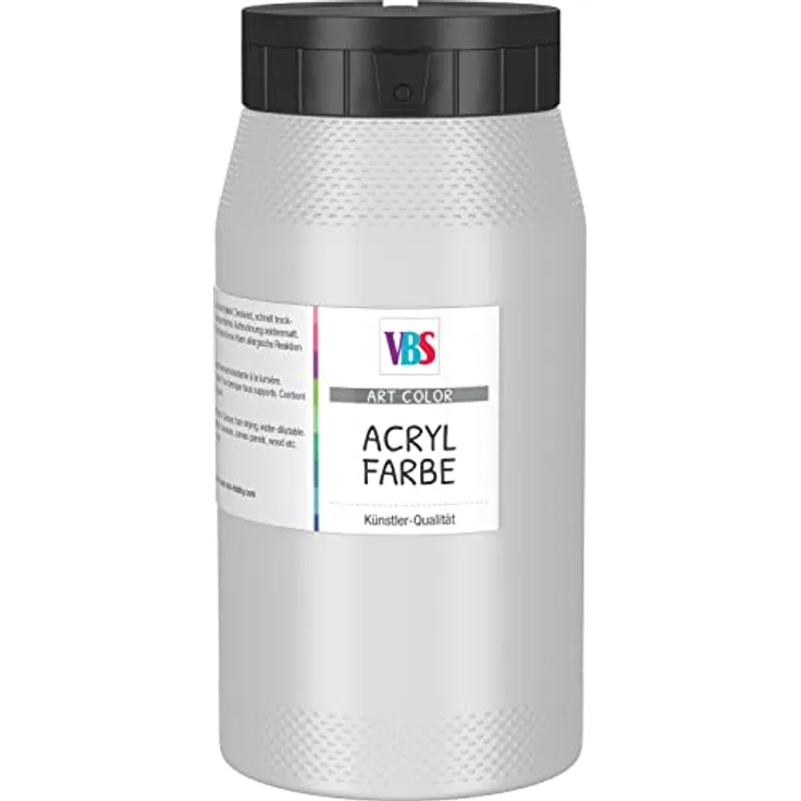 VBS Acrylfarbe 500ml, lösungsgelöst, silber, seidenmatte, lichtecht, wasserverdünnbar