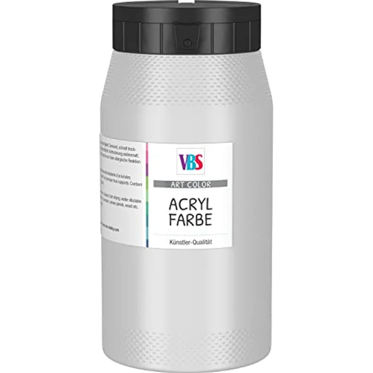 VBS Acrylfarbe 500ml, lösungsgelöst, silber, seidenmatte, lichtecht, wasserverdünnbar