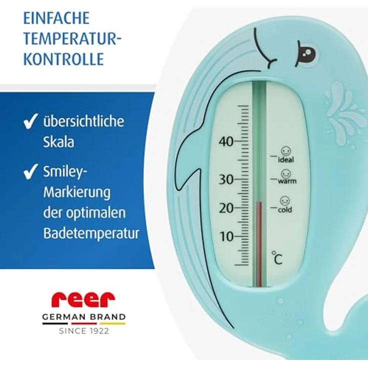 Reer Badethermometer MyHappyBath Wal, Temperaturmessgerät mit Hygienefunktion, blau – Bild 4
