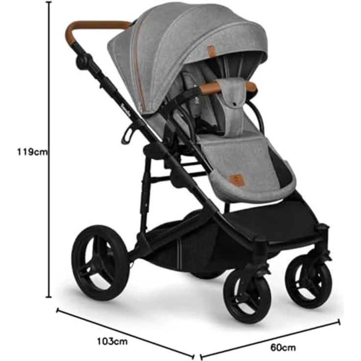 Lionelo Mari Tour 2-in-1 Kinderwagen bis 22kg mit Babywanne, Verstellbare Rückenlehne, Zusammenklappbar, Große 360 geländegängige Räder, Dreifache Dämpfung, Verdeck XXL Buggy Baby Stroller – Bild 4