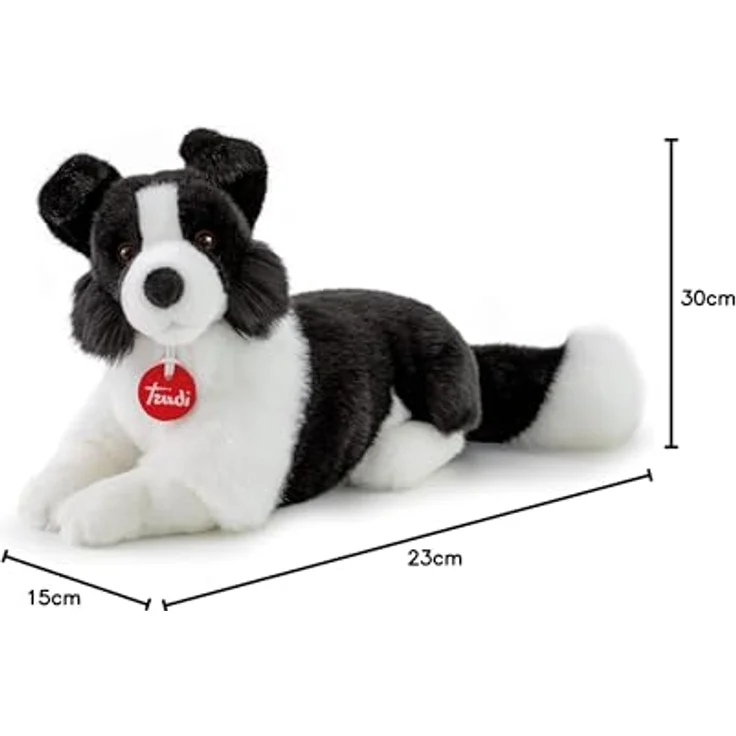 Trudi Klassik TUDN8000 Plüschhund Border Collie Scott 15 x 23 x 30 cm (Größe M), weiches Stofftier mit realistischen Details, waschbar, Kuscheltier für Kinder, Weiß/Schwarz – Bild 4