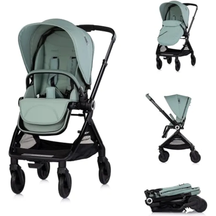 Chipolino Kombikinderwagen Elite 2 in 1, klappbar mit Fußsack und Moskitonetz, grün