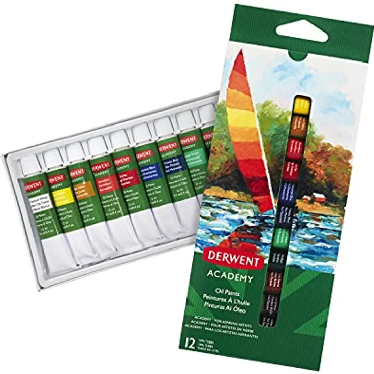 Derwent Academy Ölfarben Set, 12 unterschiedliche Farben, 12 ml, hochwertige Pigmente für Studenten und Hobbykünstler – Bild 2