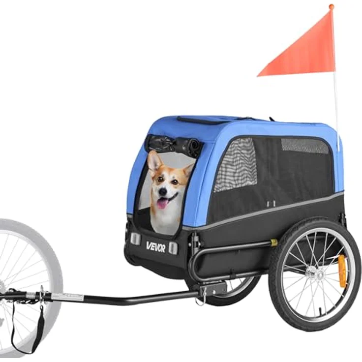 VEVOR Hundeanhänger PTS101, faltbarer Fahrradanhänger für kleine & mittelgroße Hunde bis 30 kg, universelle Kupplung, Wetterschutz, Reflektor und interne Leine – Bild 10