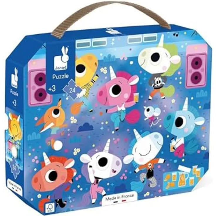 Janod Puzzle Das Rockkonzert der Einhörner, 24-teiliges FSC-Puzzle zur Förderung von Geduld und Konzentration, für Kinder ab 3 Jahren, inklusive Poster, J02544