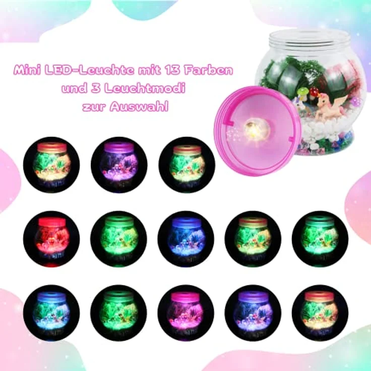 Terrarium Kit Einhorn für Kinder | DIY Bastelset Spielzeug Set mit Nachtlicht Lampe | Junge und Mädchen Geschenke 3 4 5 6 7 8+ Jahre Basteln Kreativ Deko – Bild 5