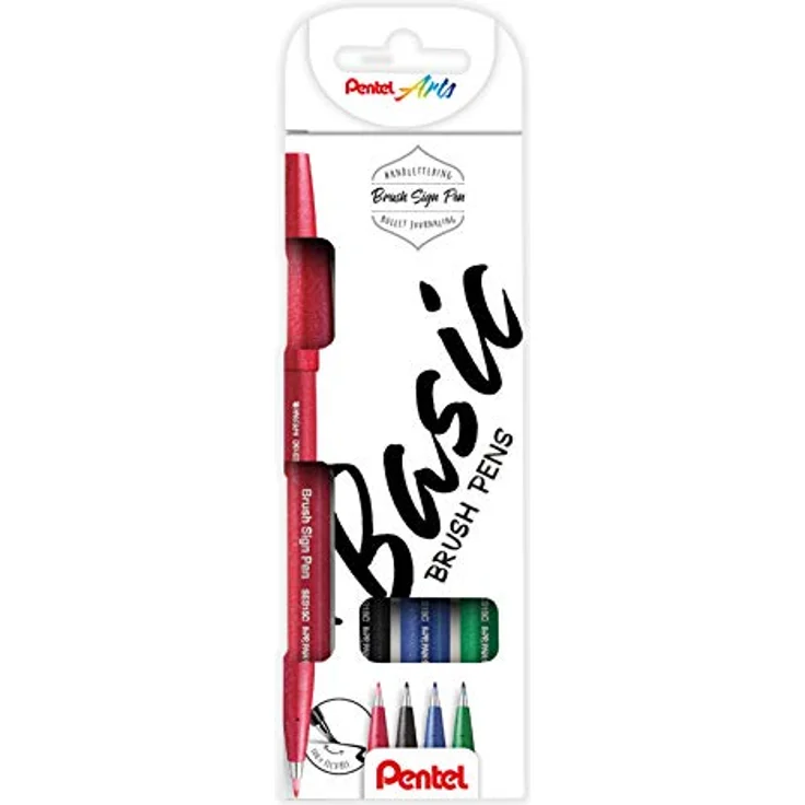 Pentel Sign Pen Brush Touch 4er Set, grün für Lettering und Zeichnen – Bild 1