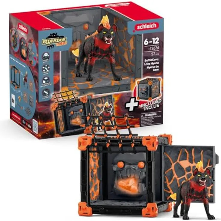 Schleich BattleCave Lavahyäne ELDRADOR, ca. 15 cm großes Actionspielset mit beweglichen Elementen und fesselnden Funktionen