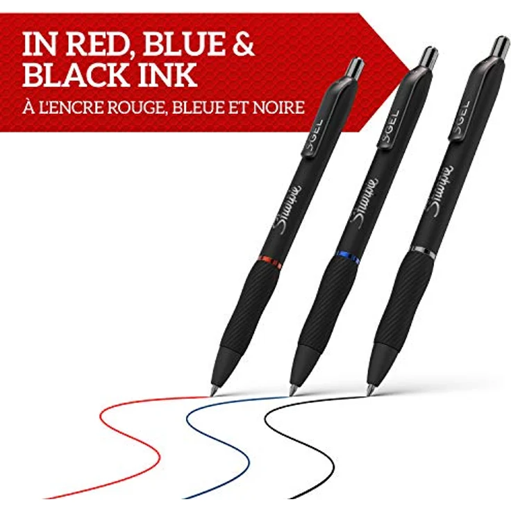 SHARPIE S-Gel Gelstifte | mittlere Spitze (0,7 mm) | Gelschreiber mit Schwarzer | blauer & roter Tinte | 3 Stück – Bild 5