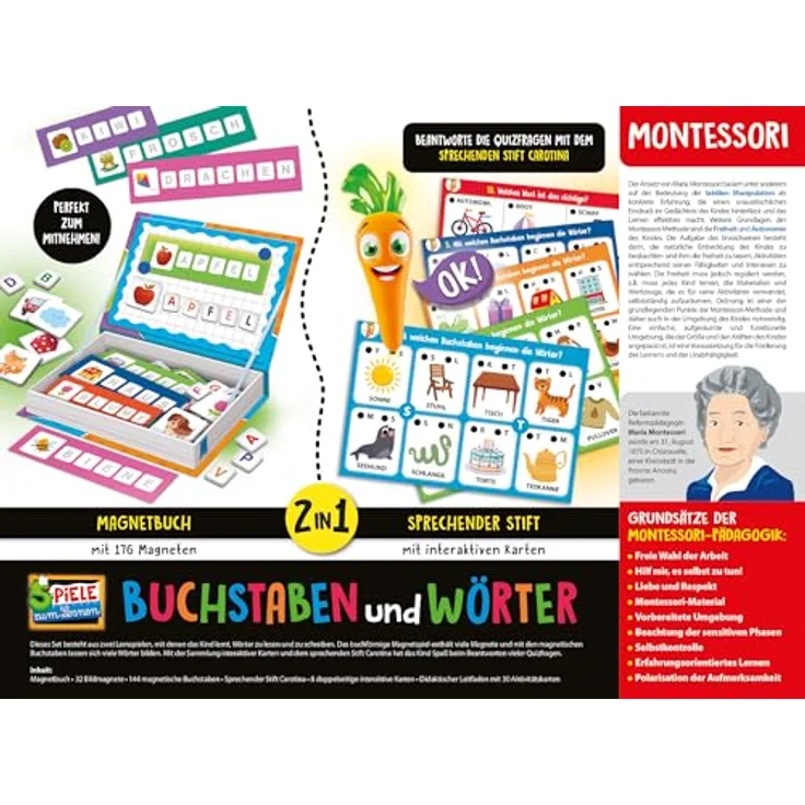Lisciani Montessori Carotina - Buchstaben und Wörter 2 in 1, Lernspiel mit magnetischen und elektronischen Elementen, Made in Europe – Bild 3