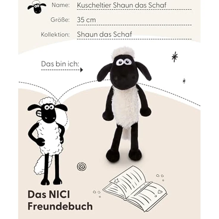 NICI Shaun das Schaf, Kuscheltier 35cm, weiß, aus weichem Plüsch, ideal zum Kuscheln und Spielen, für Kinder & Erwachsene, nachhaltige NICI GREEN Kollektion - 49185 – Bild 5
