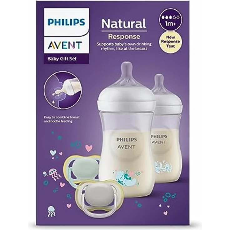 Philips Avent Natural Response Pack: 2 Decorated 260ml Baby Bottles + 2 Ultra Air Pacifiers 0-6 Months – Bild 1