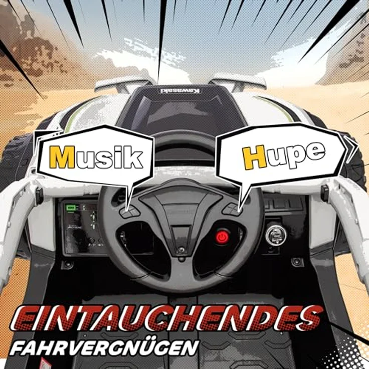 AIYAPLAY Kawasaki TERYX KRX 1000 Kinder Elektroauto 12V, UTV mit 2 Motoren, 2,4 GHz Fernbedienung, Federungssystem, LED-Leuchten, Musik und Hupe, Grau, für 3-8 Jahre – Bild 5